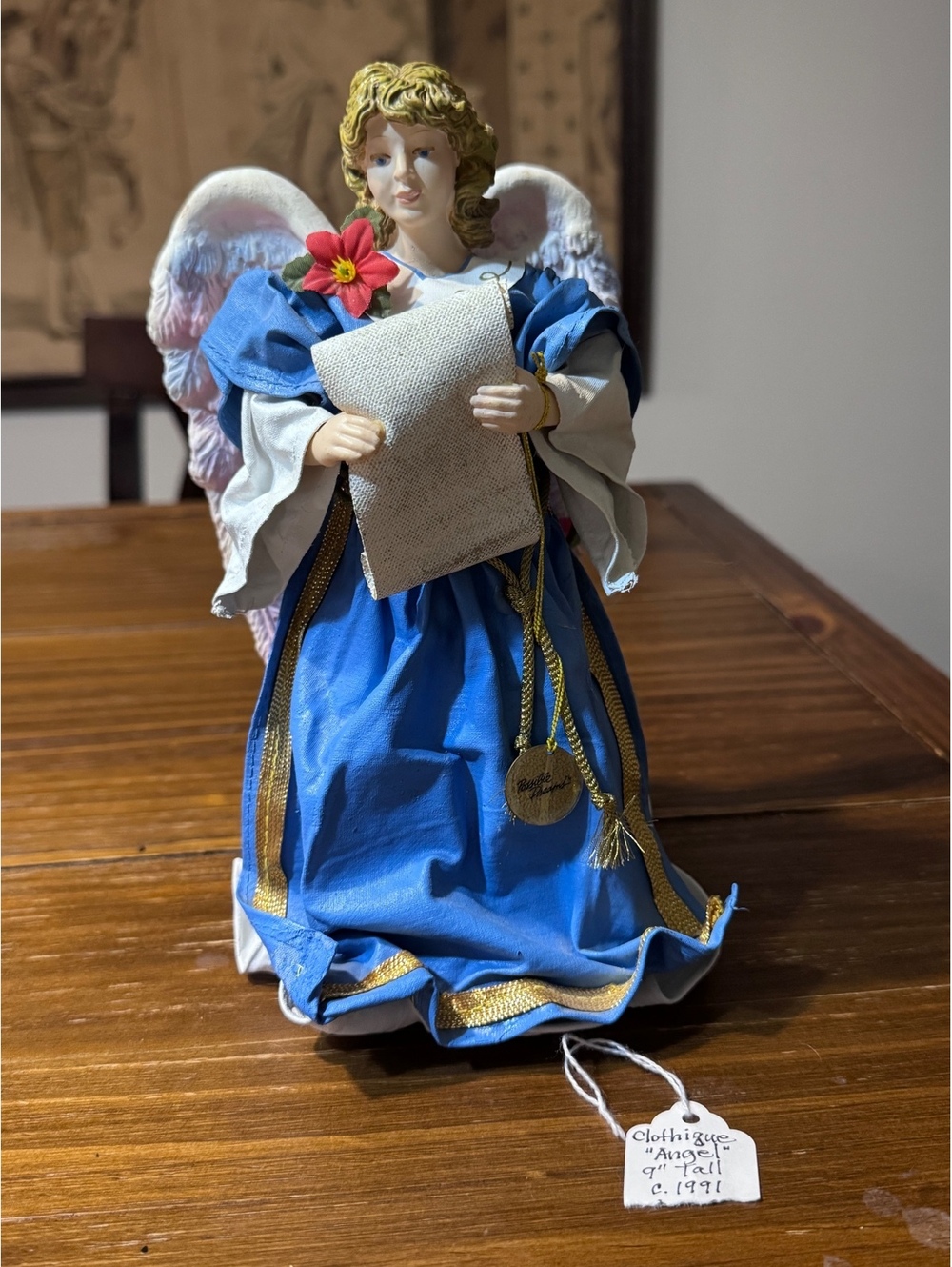 Vintage Possible Dreams Clothtique Angel Figurine Blue Dress Scroll 9” Taiwan